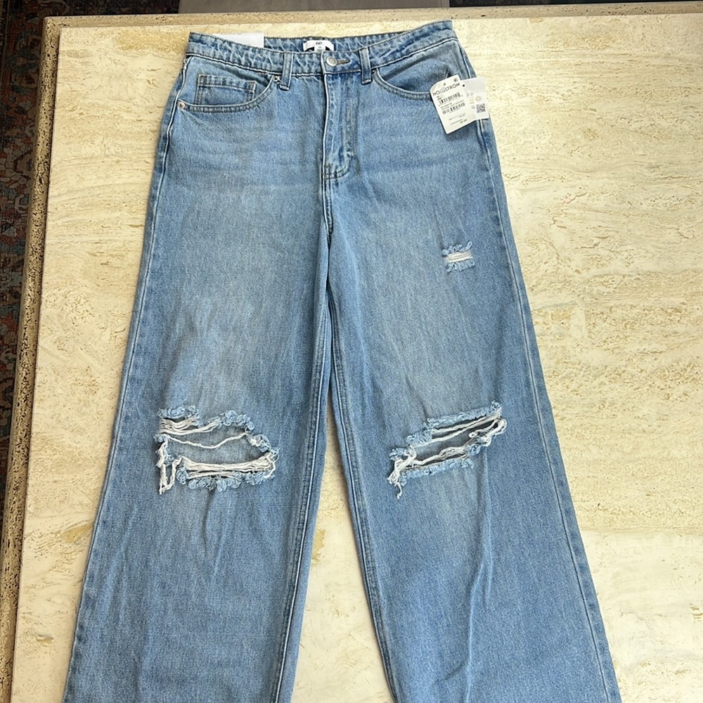 BP high-rise wide leg jeans women’s 29 100% cotton Vtg light destroy - Picture 2 of 13